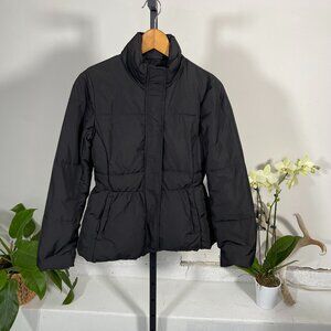 Lark & Ro Black Pockets Zip Up Stand-Collar Casual Peplum Puffer Jacket Size XS